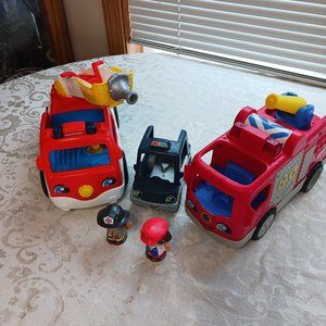 Fisher Price Little People Fire Trucks Firman/Police Car/Man Bundle